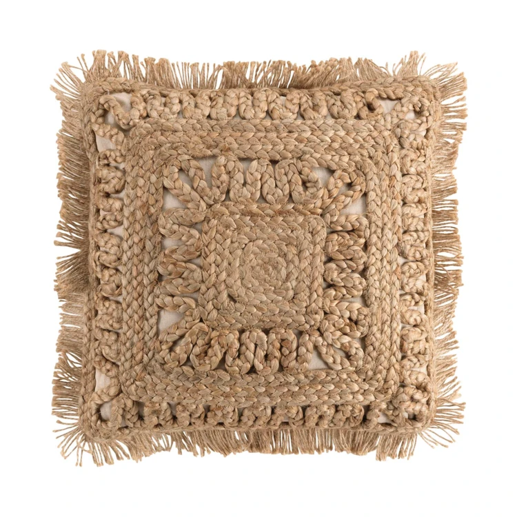Coussin déhoussable en jute et coton