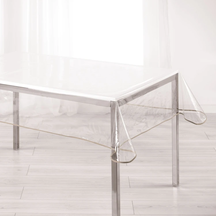 Mantel rectangular transparente con dobladillo de color