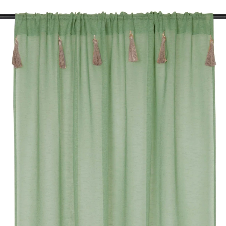 Bohème-Vorhang mit Pompons aus Jute
