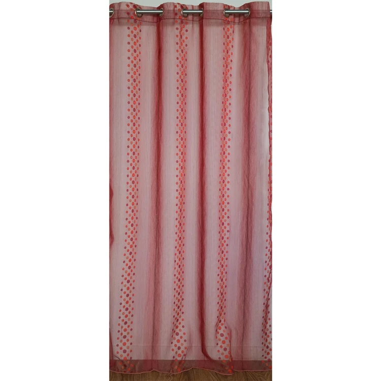 Cortinas transparentes com padrão de bolinhas e riscas