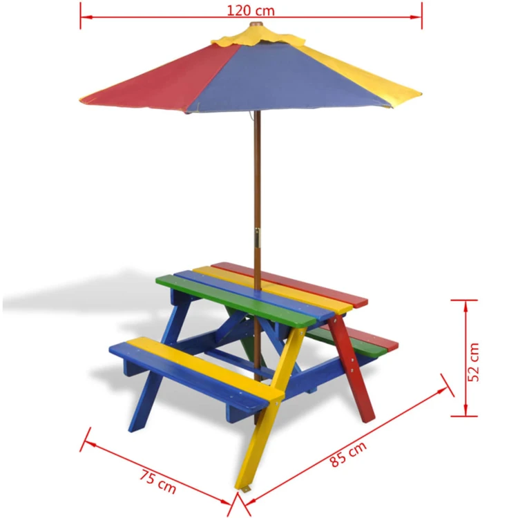 Tavolo e panche con ombrellone per bambini
