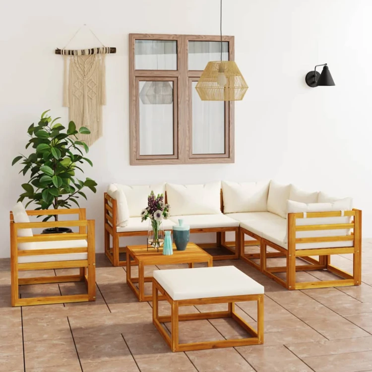 Salon de jardin 8 pcs en acacia avec coussin