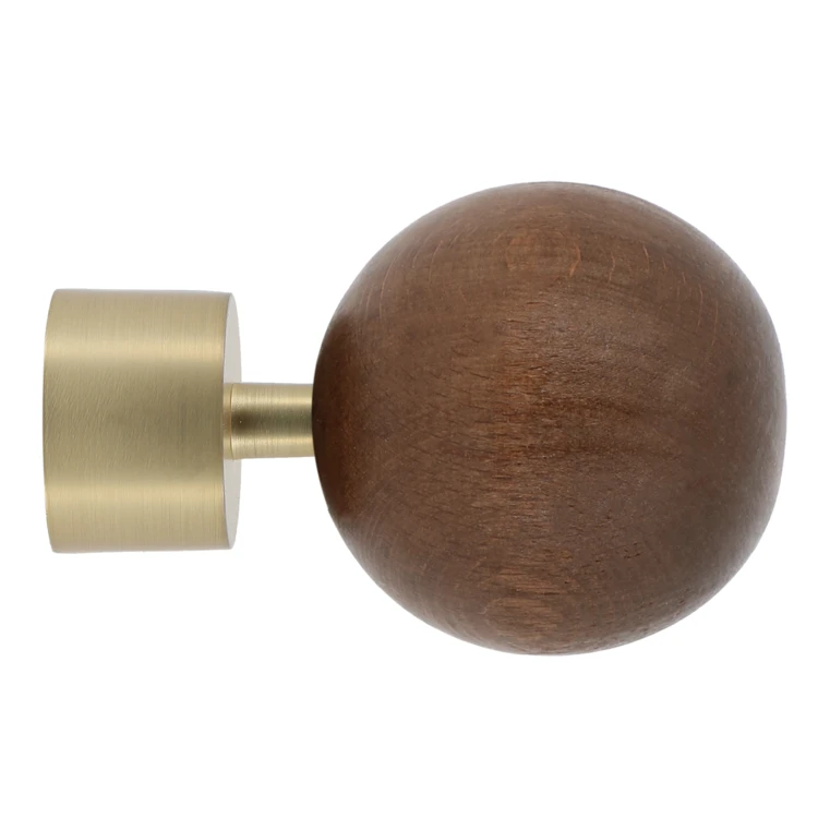 Embout de tringle sphère en bois avec embrase métal