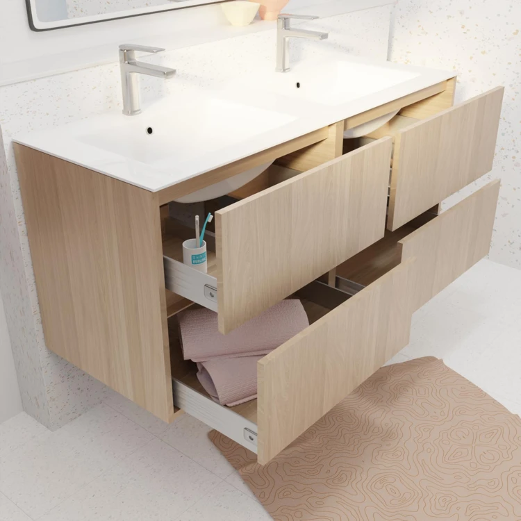 Meuble de salle de bains suspendu double vasque avec 4 tiroirs