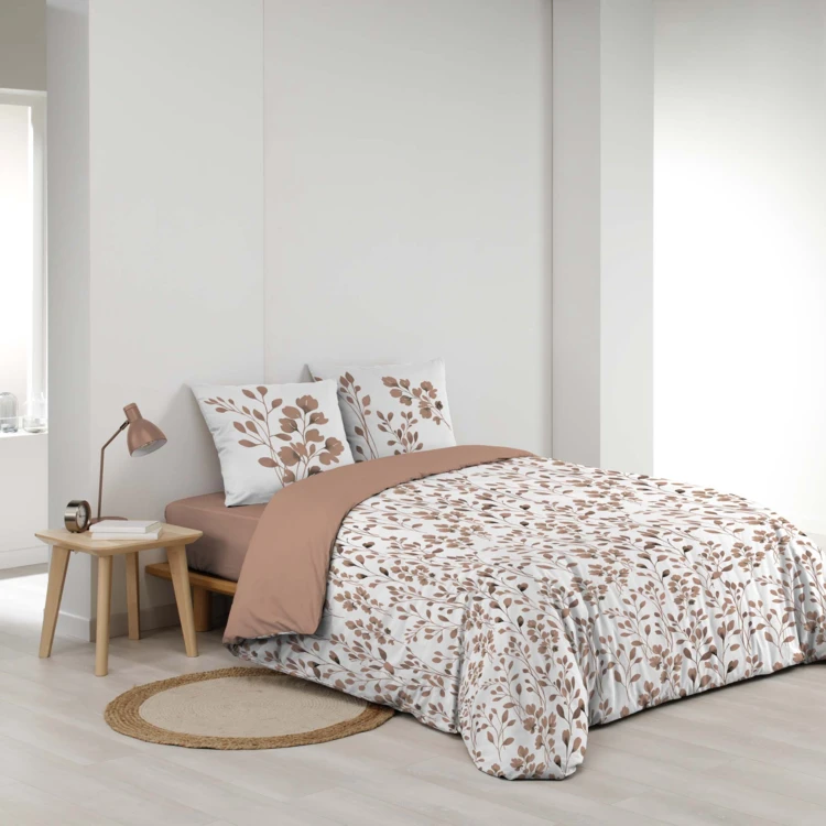 Parure de lit 3 pièces en coton à motif feuillage housse + taies