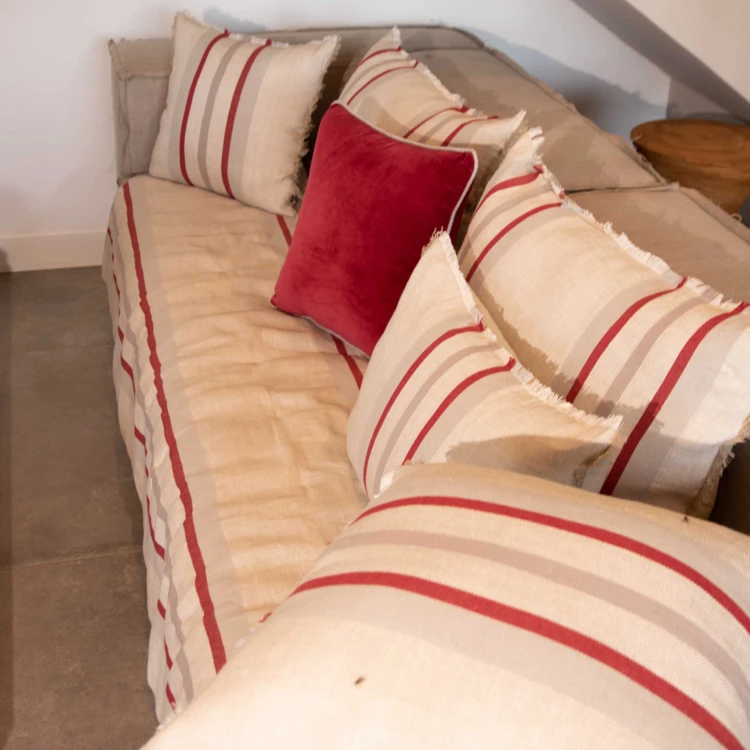 Cuscino a righe in lino e cotone