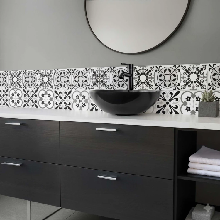Lot de 4 crédences adhésives murales 3D motifs carreaux de ciment