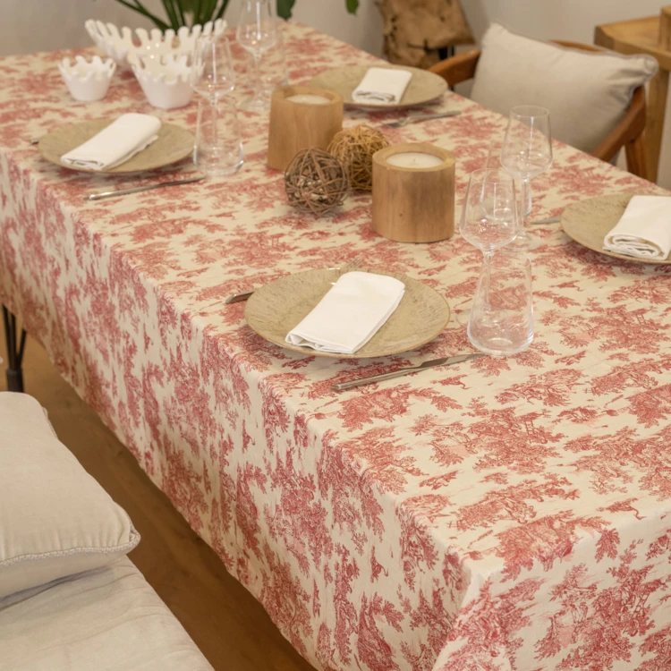 Mantel rectangular plastificado con estampado Toile de Jouy
