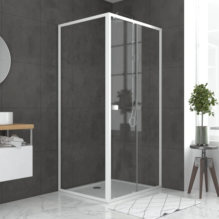 Porte de douche coulissante en verre trempé avec paroi de retour