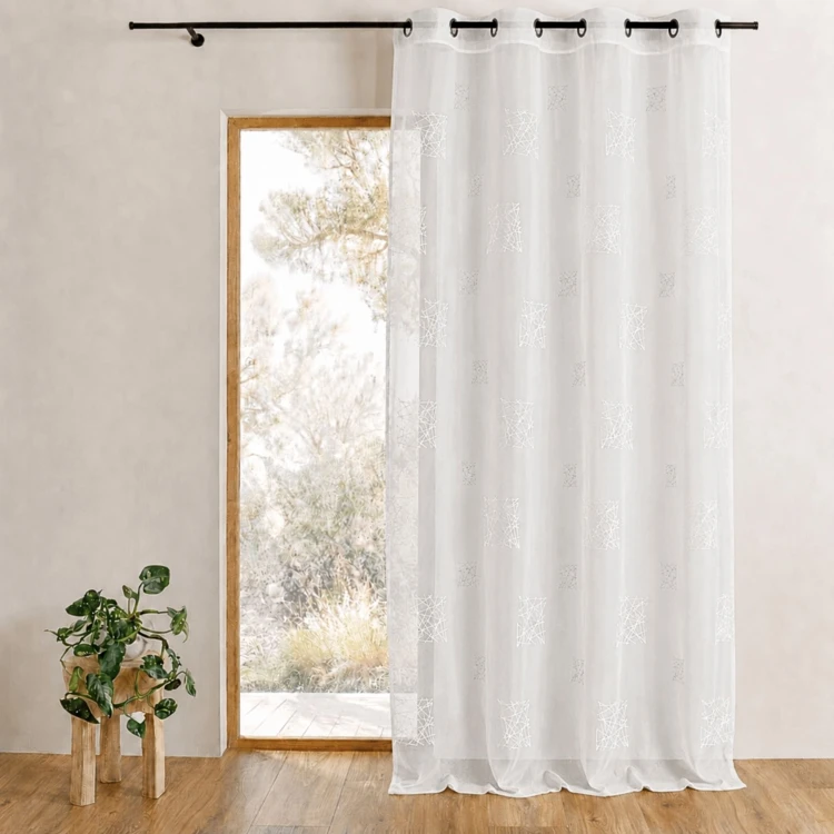 Tenda trasparente ricamata, pronta da appendere, con occhielli