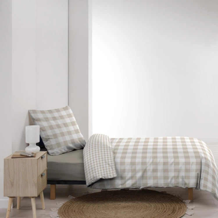 Parure de lit 2 pièces 100 % coton imprimé à carreaux housse + taie