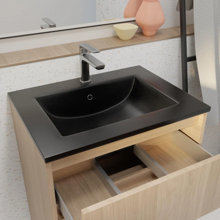 Mobile bagno con piedini, 3 cassetti e lavabo in ceramica