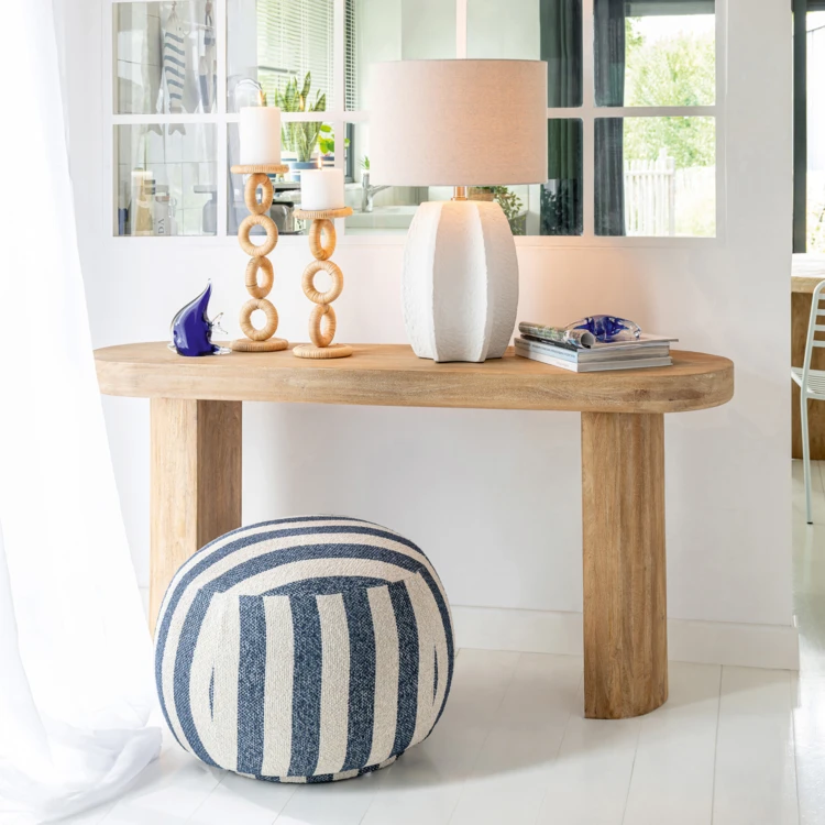 Pouf rond en tissu rayé