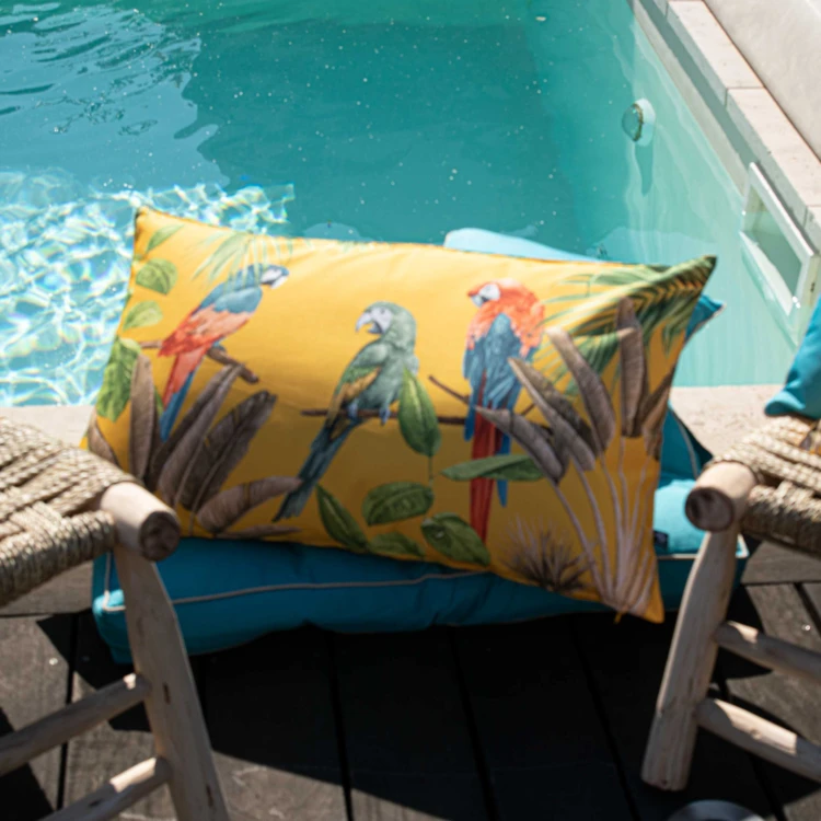 Coussin outdoor imprimé perroquets