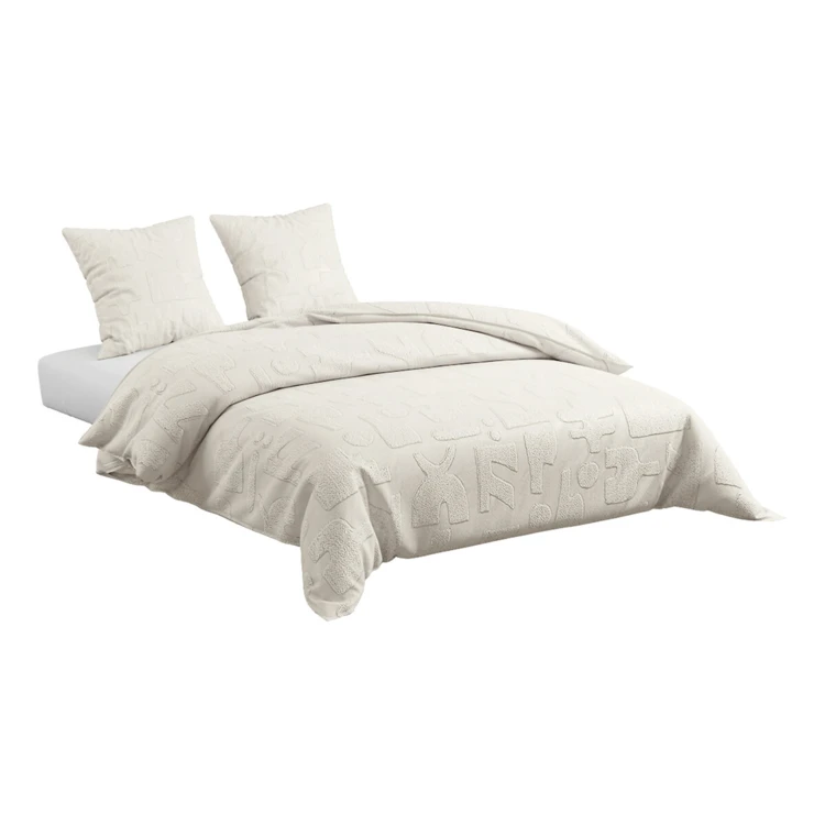 Parure de lit 3 pièces en microfibre lavée avec motifs tuftés
