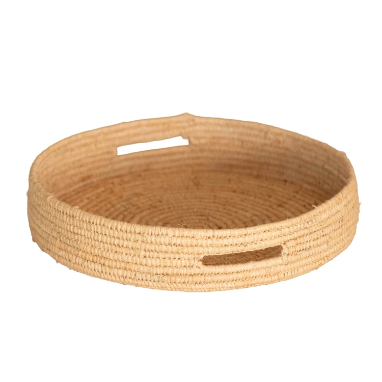 Tabuleiro redondo de vime natural com pegas