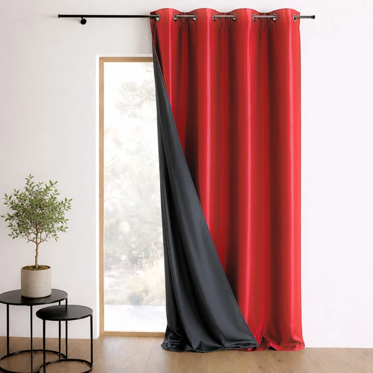 Cortina lisa de shantung, 100% opaca, com 3 camadas