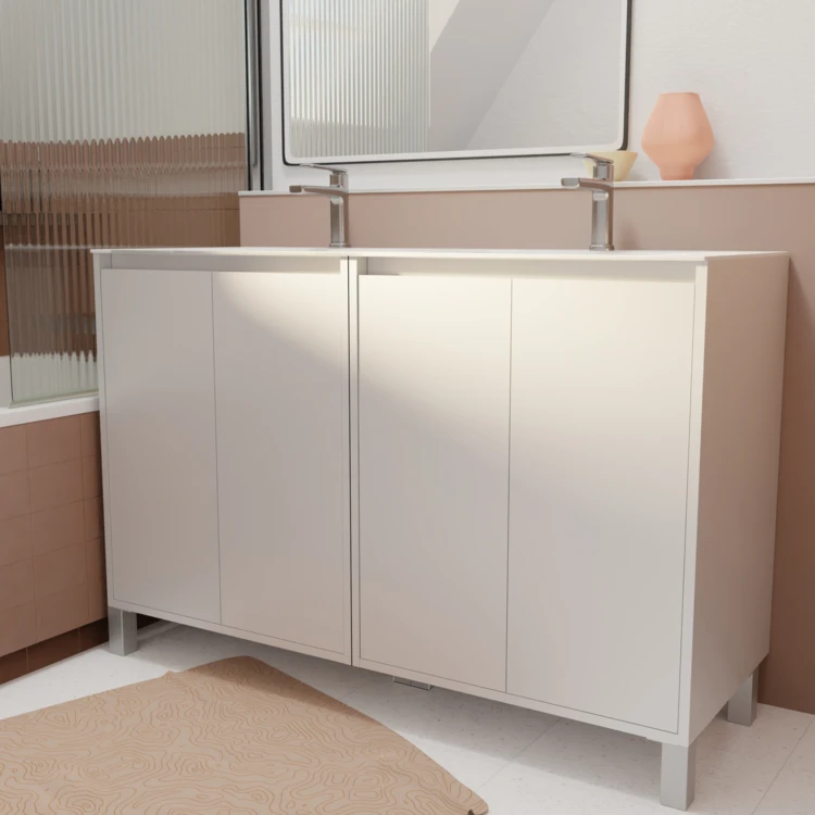 Meuble de salle de bains double vasque avec 4 portes