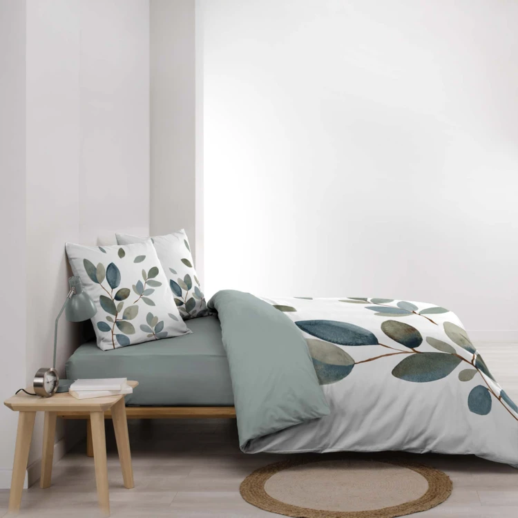Conjunto de cama de 3 peças, 100 % algodão, com estampado vegetal: colcha + fronhas