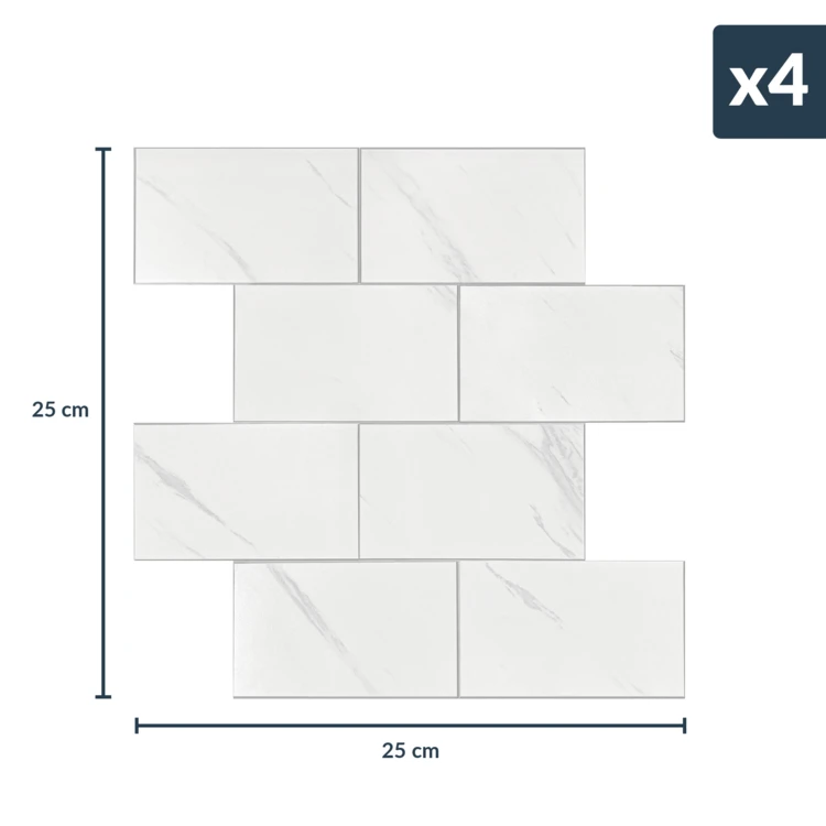 4er-Set selbstklebende 3D-Wandpaneele in Fliesenoptik