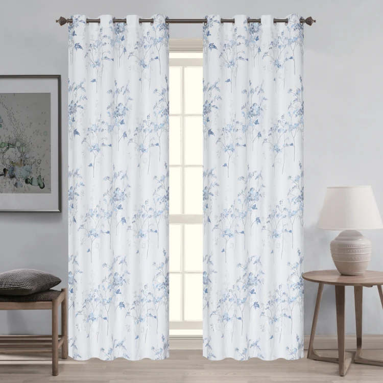 Par de cortinas opacas con ojales y estampado vegetal