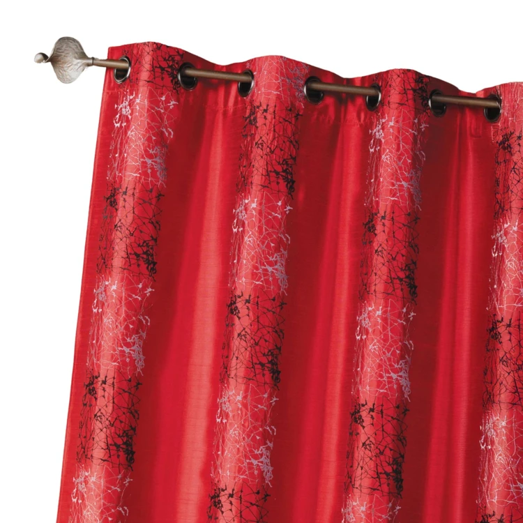 Cortina de shantung bordada com faixas de motivos étnicos