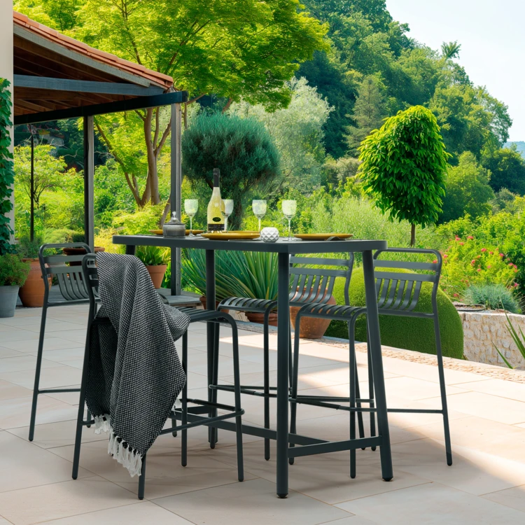 Tabouret extérieur haut avec dossier