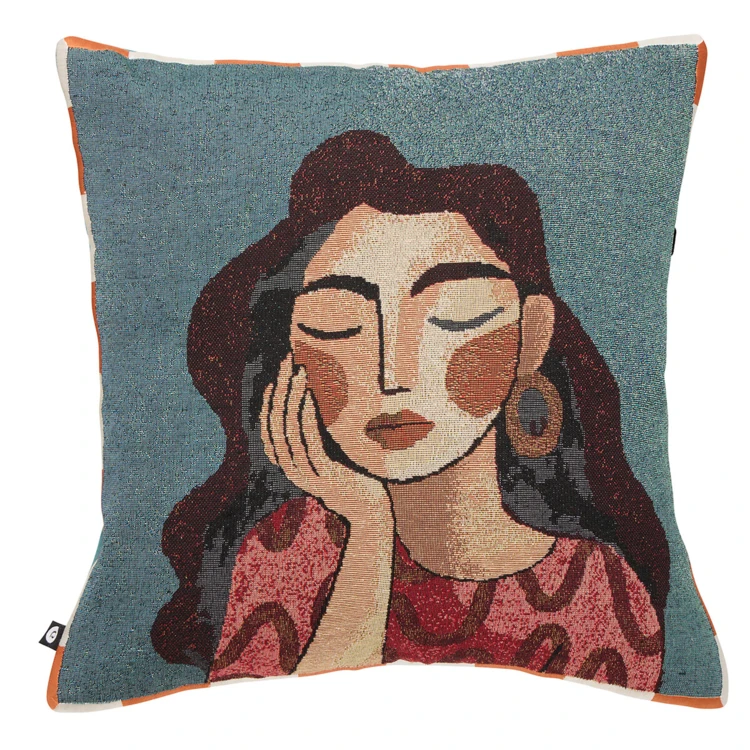 Coussin décoratif jacquard à motif portrait