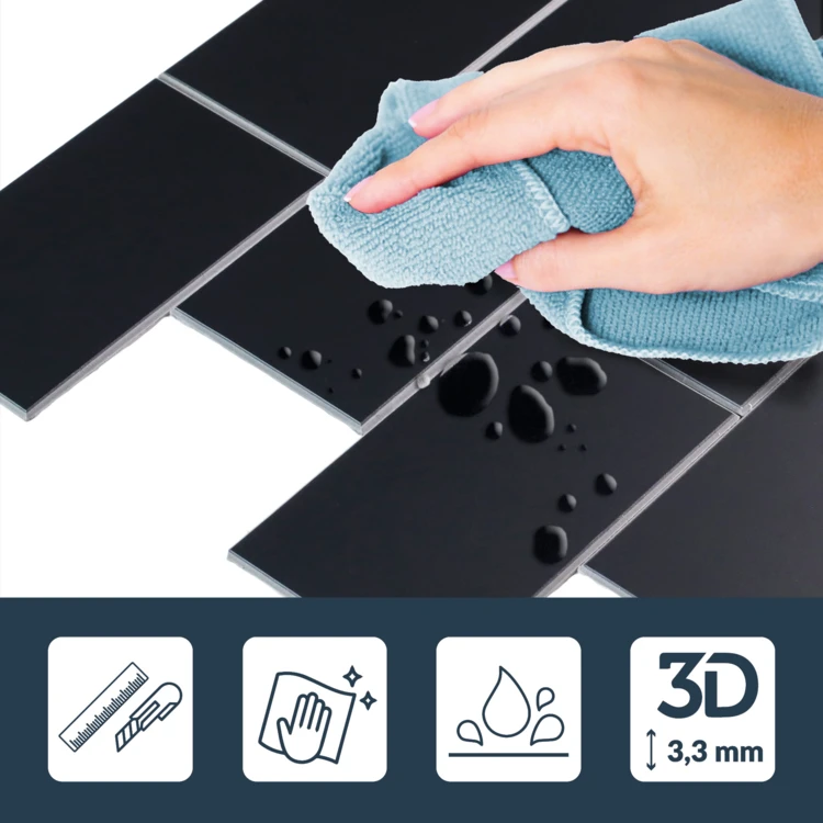 4er-Set selbstklebende 3D-Wandpaneele in Fliesenoptik