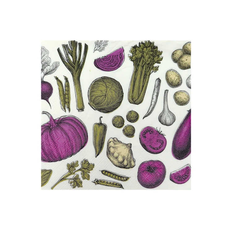 Lote de 20 servilletas de papel reciclado estampadas - Veggie Mania