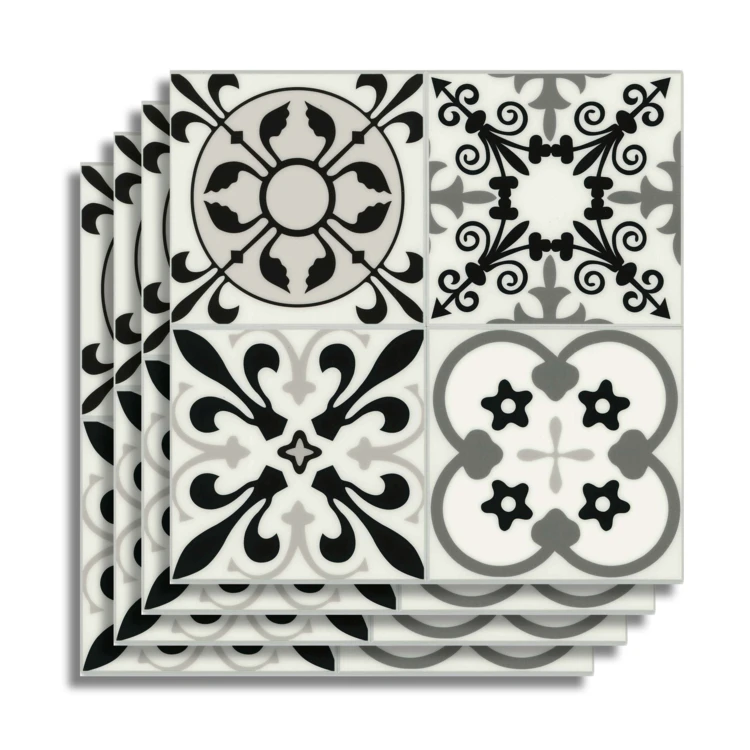 Lot de 4 crédences adhésives murales 3D motifs carreaux de ciment