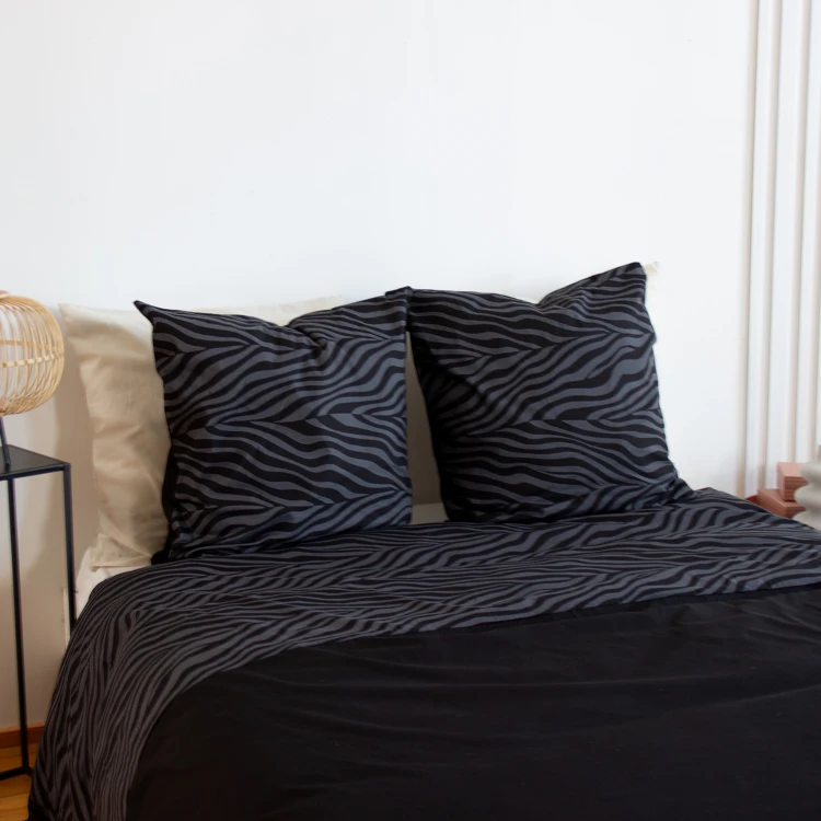 Juego de cama de 3 piezas de algodón cebra, funda y fundas de almohada