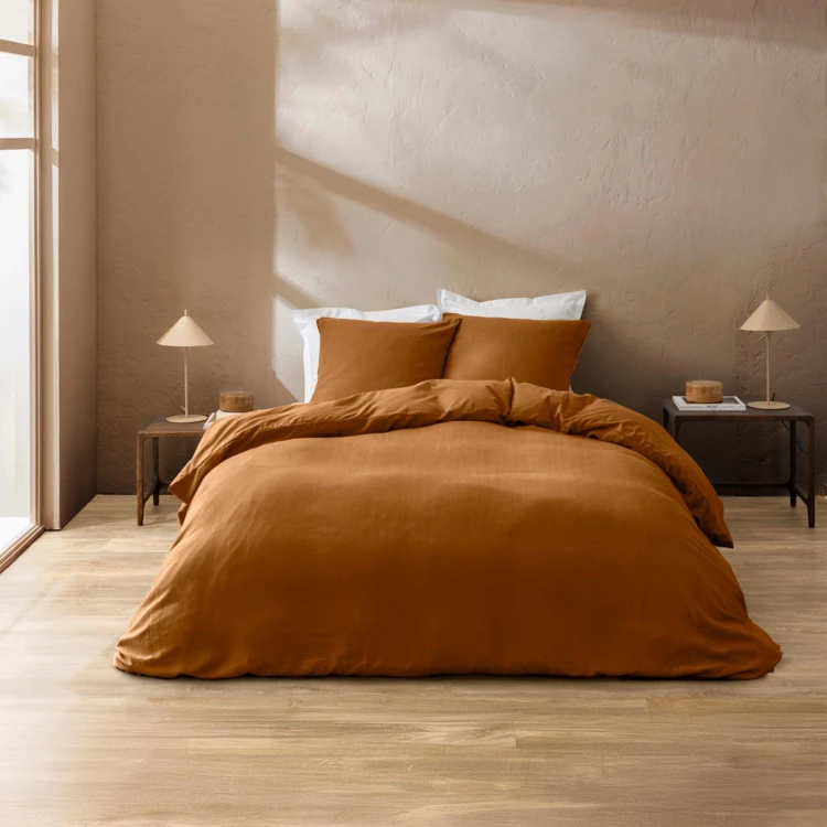 Parure de lit 3 pièces en coton tissage épais housse + taies