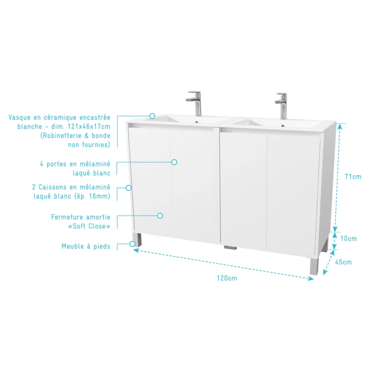 Meuble de salle de bains double vasque avec 4 portes