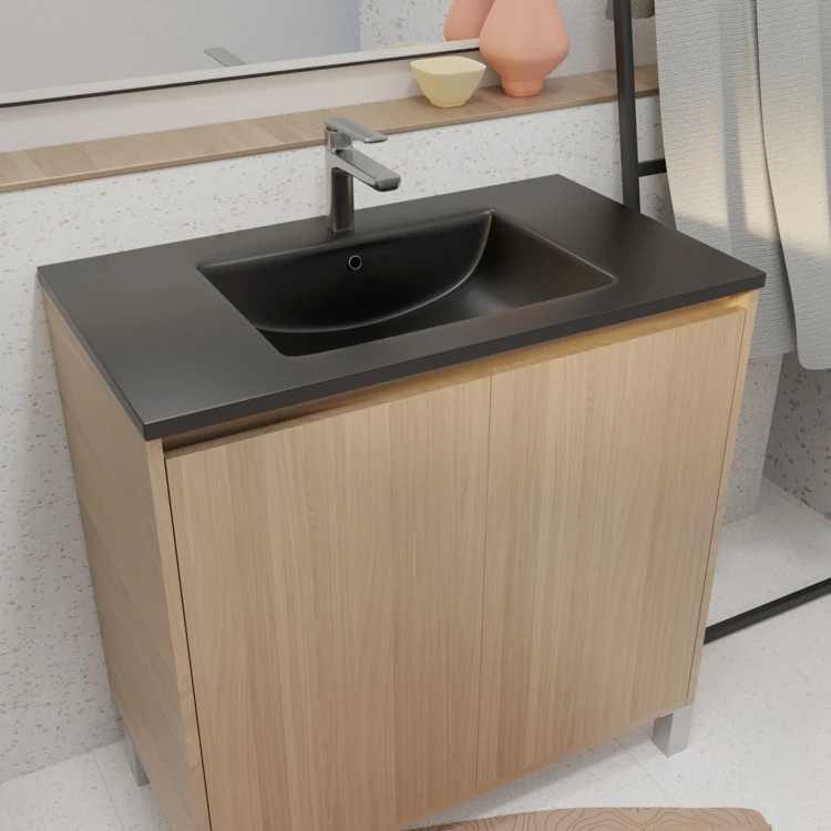 Meuble de salle de bains sur pieds avec 2 portes et vasque
