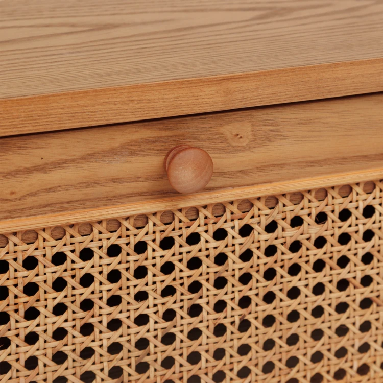 Cómoda de madera de 3 cajones con mimbre calado