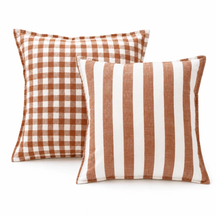 Copricuscino 100% cotone double-face a righe e percalle LOURMARIN