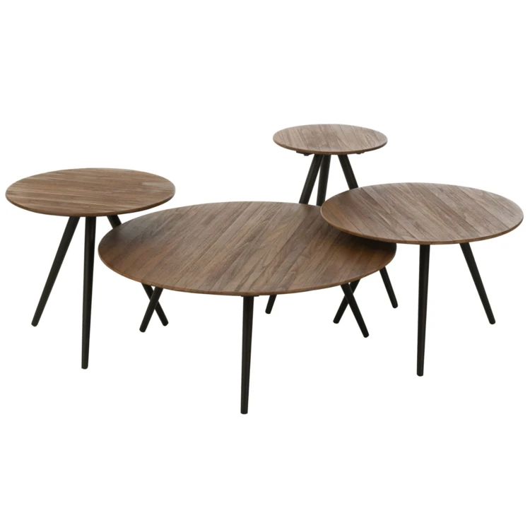 Set de 4 tables rondes en teck recyclé naturel