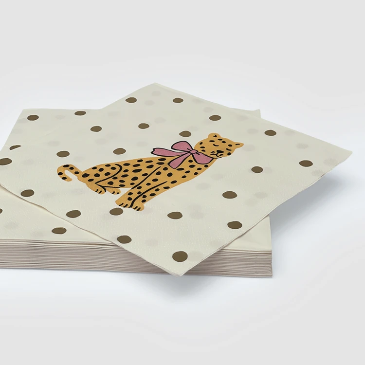 Lot de 20 serviettes en papier motif léopard nœud