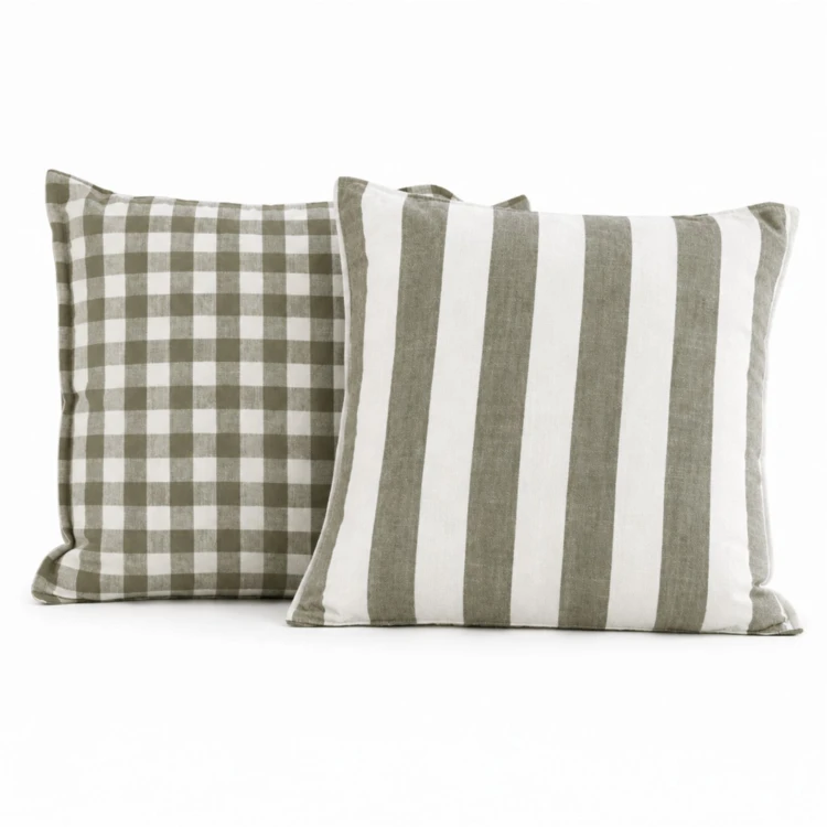 Copricuscino 100% cotone double-face a righe e percalle LOURMARIN