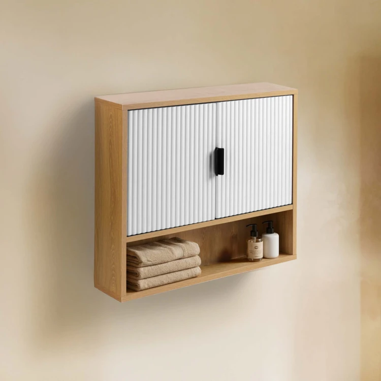 Mobile da bagno sospeso con ripiani scanalati