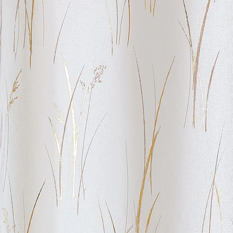 Vitrage met bladmotief print en ringen