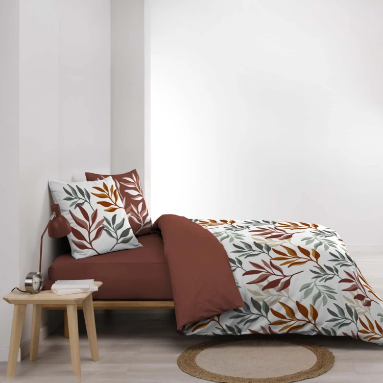 Conjunto de cama de 3 peças, 100 % algodão, com estampado vegetal: colcha + fronhas