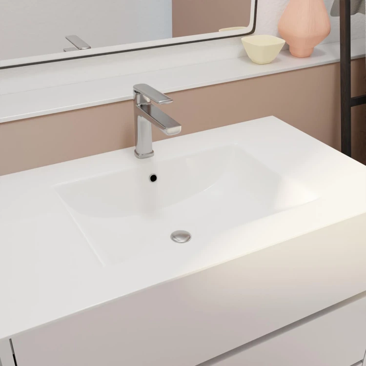 Mobile bagno con piedini, 3 cassetti e lavabo in ceramica