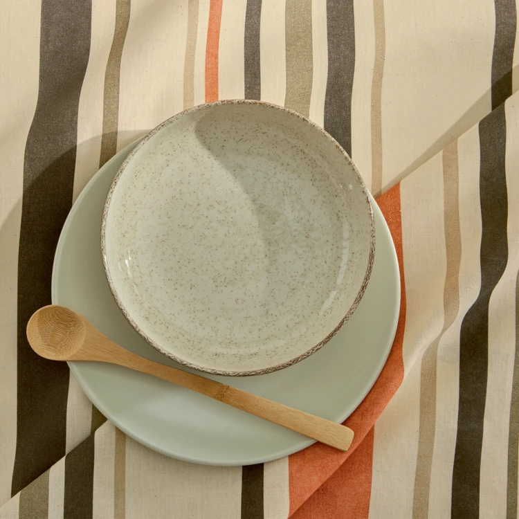 Nappe ronde coton enduit rayures basque