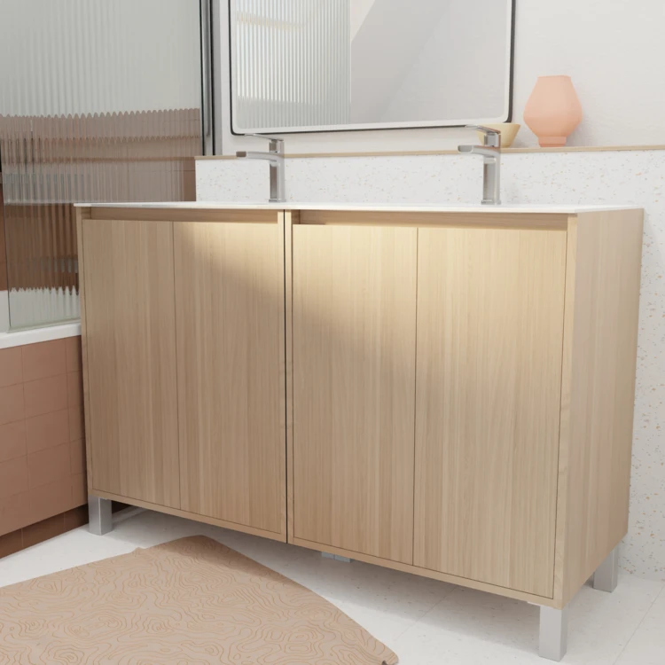 Meuble de salle de bains double vasque avec 4 portes