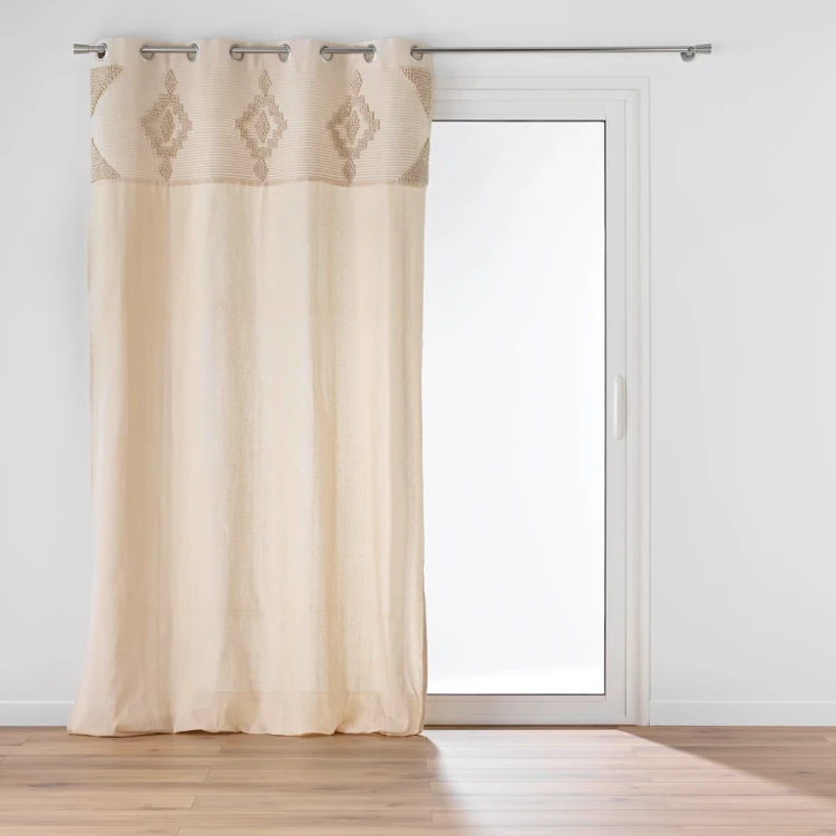Poly-katoenen vitrage met decoratieve strook