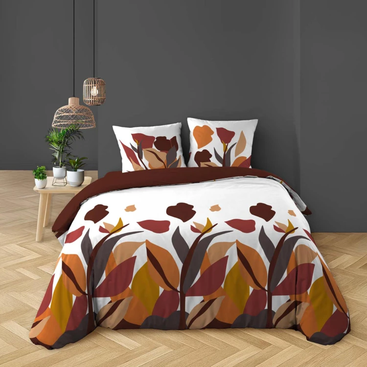 Conjunto de cama de 3 peças, 100 % algodão, com padrão floral: capa de edredão + fronhas