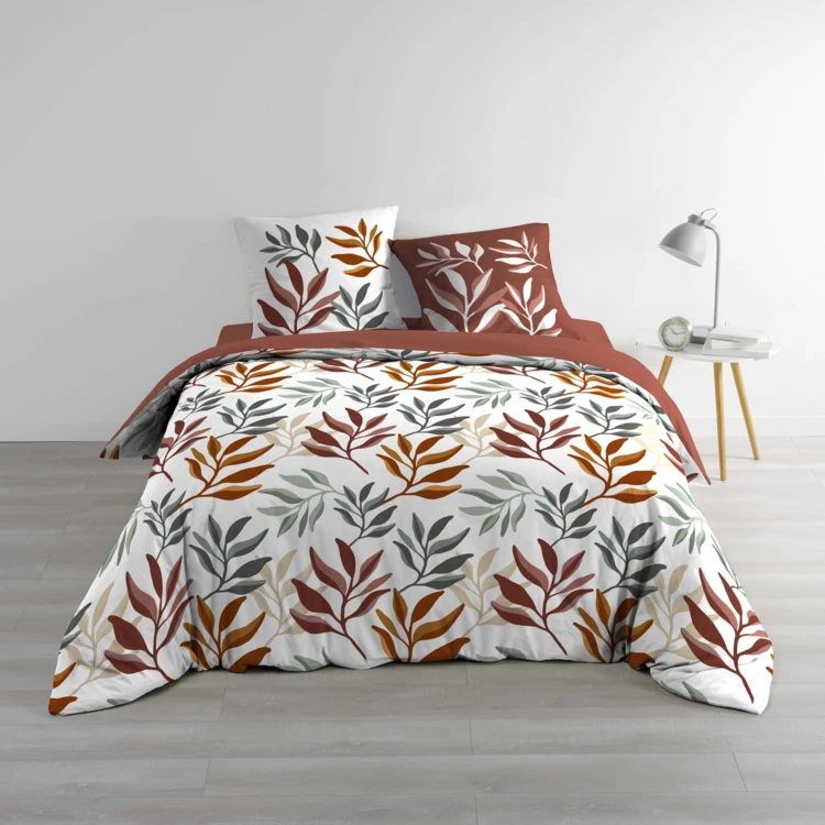 Conjunto de cama de 3 peças, 100 % algodão, com estampado vegetal: colcha + fronhas