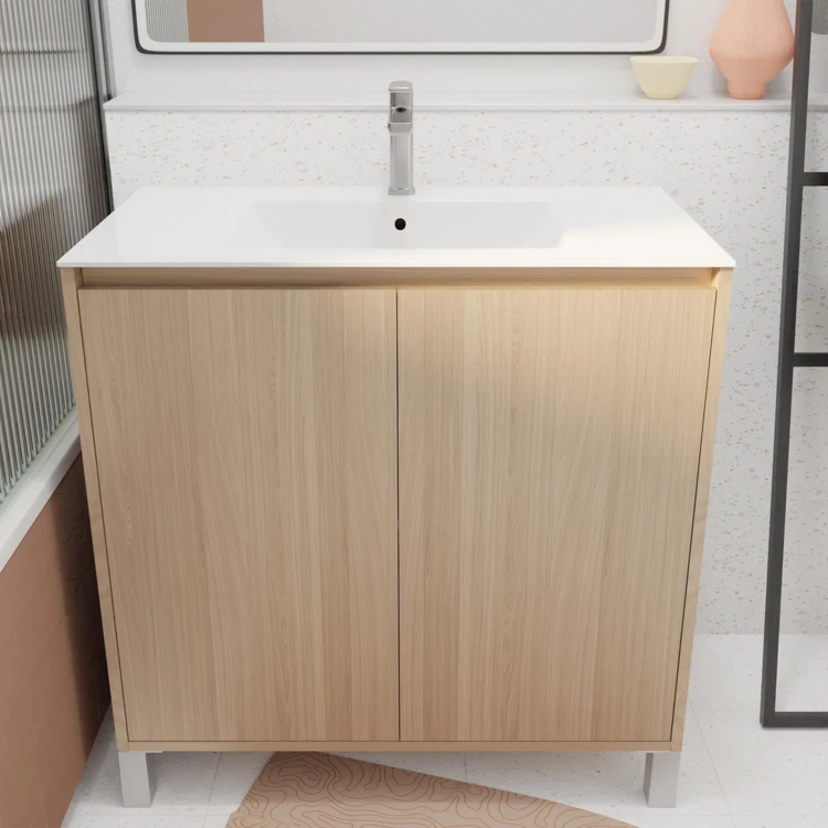 Meuble de salle de bains sur pieds avec 2 portes et vasque